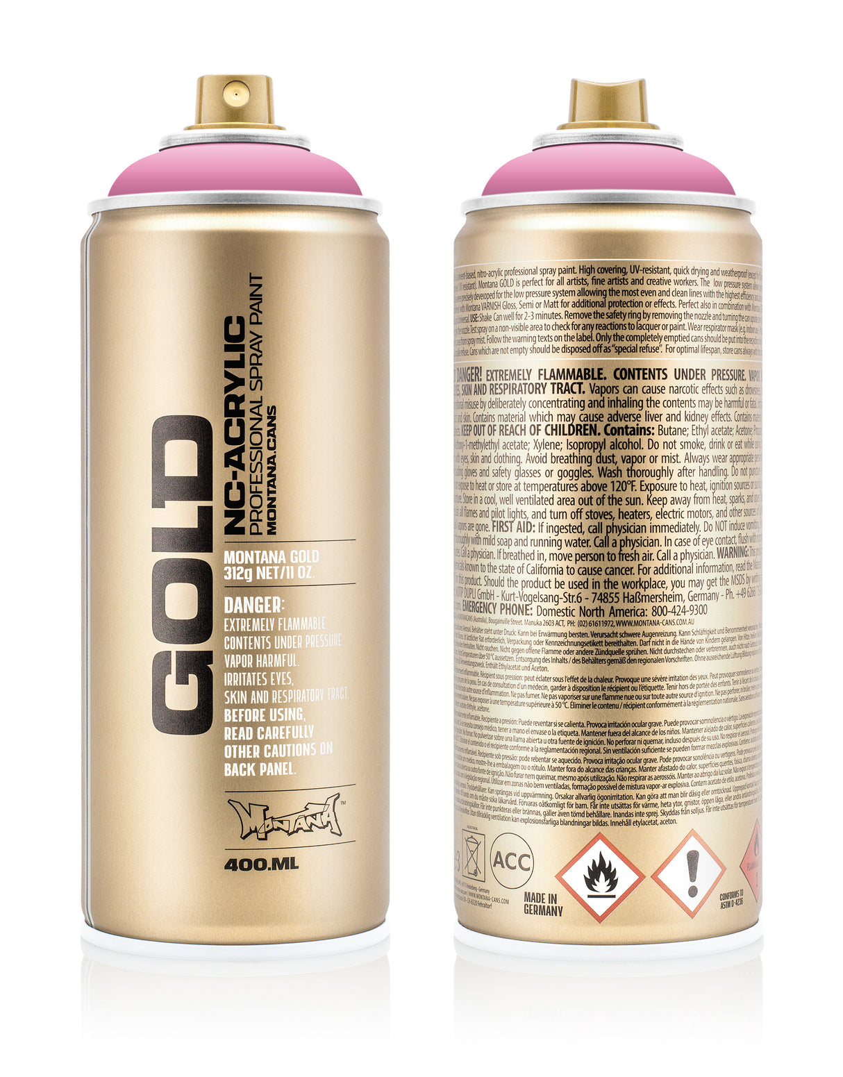Montana GOLD 400ml Nitro Acrylic Spray Paint Shock Pink Light (S4000)