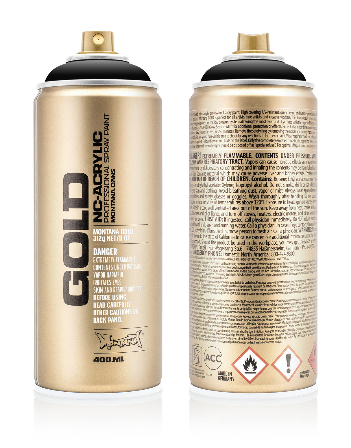 Montana GOLD 400ml Nitro Acrylic Spray Paint Shock Black (S9000)