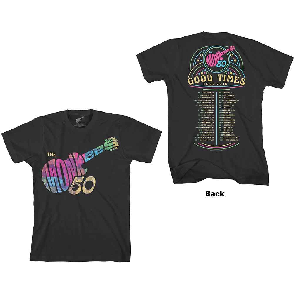 The Monkees Unisex T-Shirt Guitar Discography (Back Print) Black (S)