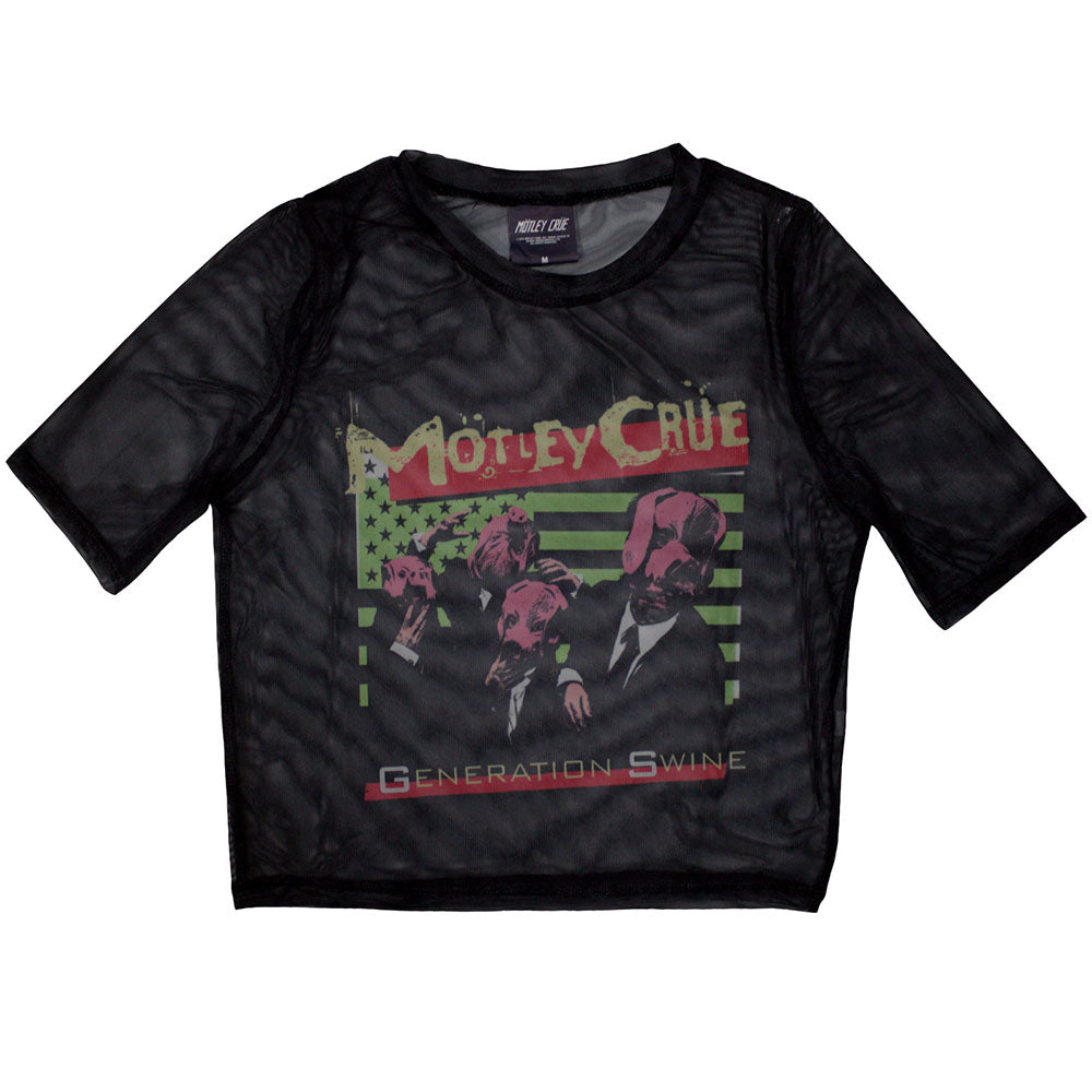 Motley Crue Ladies Crop Top Generation Swine (Mesh) Black (XS)