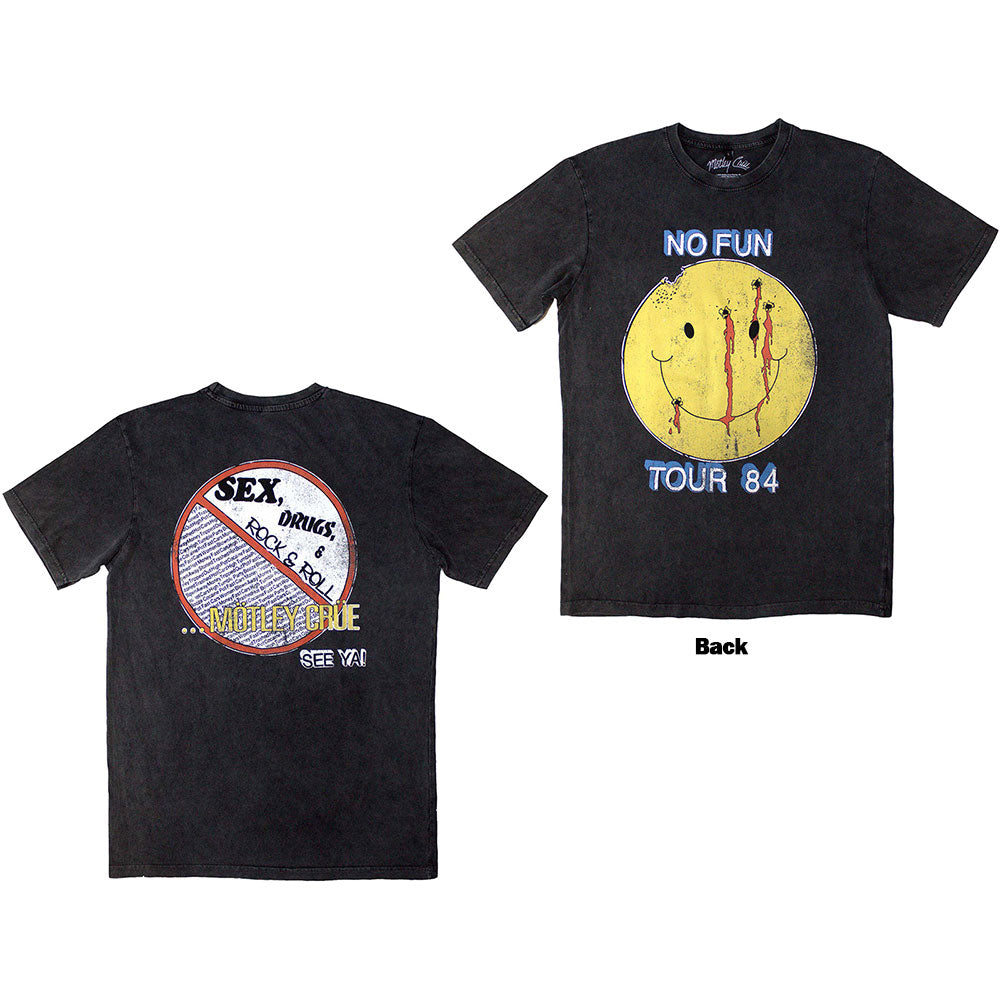 Motley Crue Unisex Stone Wash T-Shirt No Fun Tour '84 (Back Print) Grey (XXL)