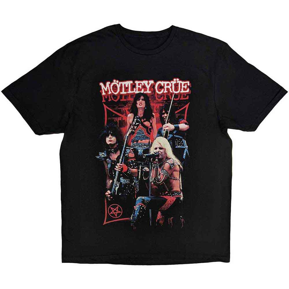 Motley Crue Unisex T-Shirt Live Montage Red Black (L)