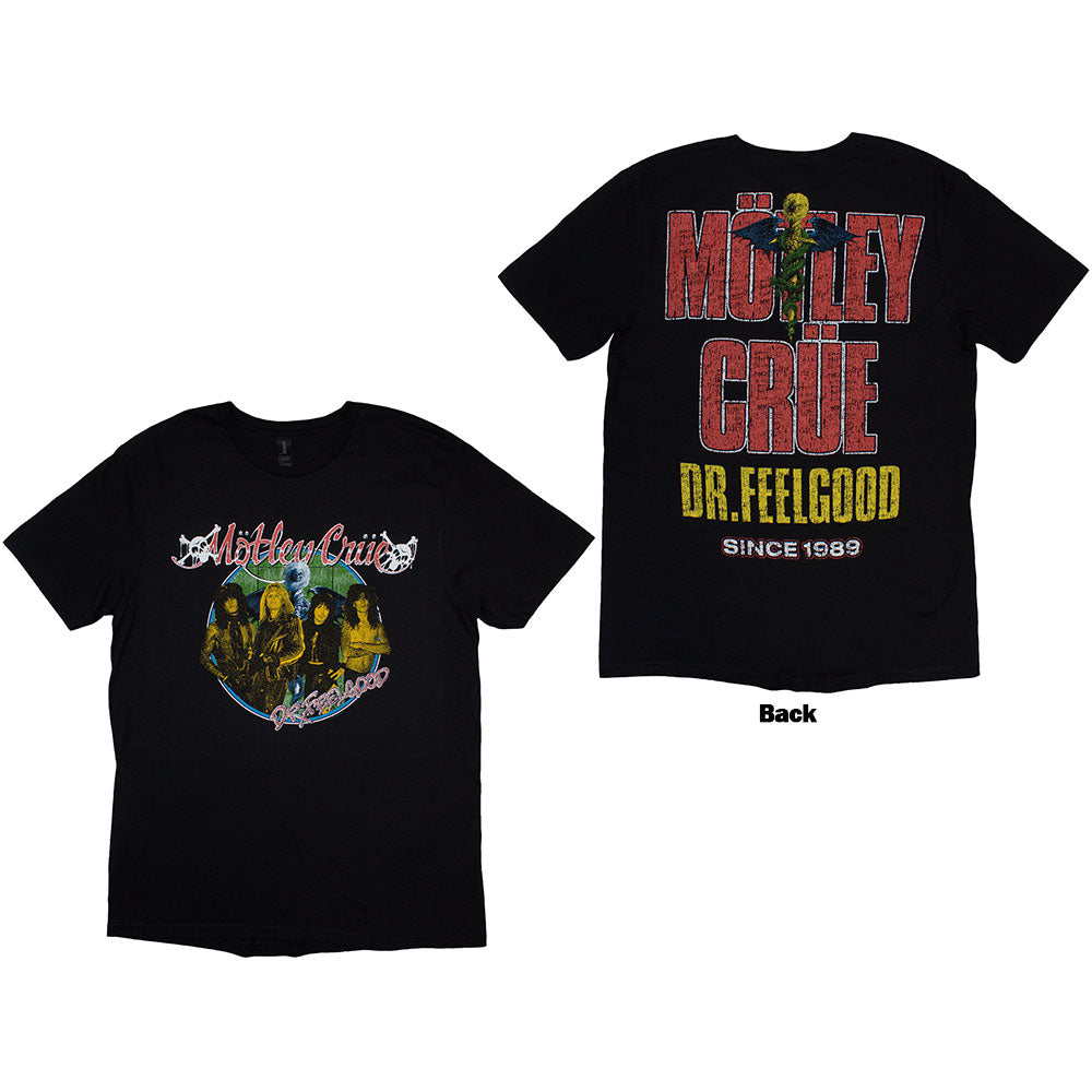 Motley Crue Unisex T-Shirt Dr Feelgood Circle Photo (Back Print) Black (XL)