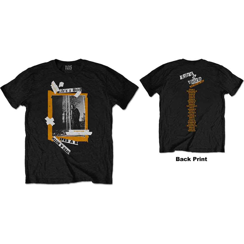 NAS Men's T-Shirt Life's a Bitch (Back Print) Black (L)