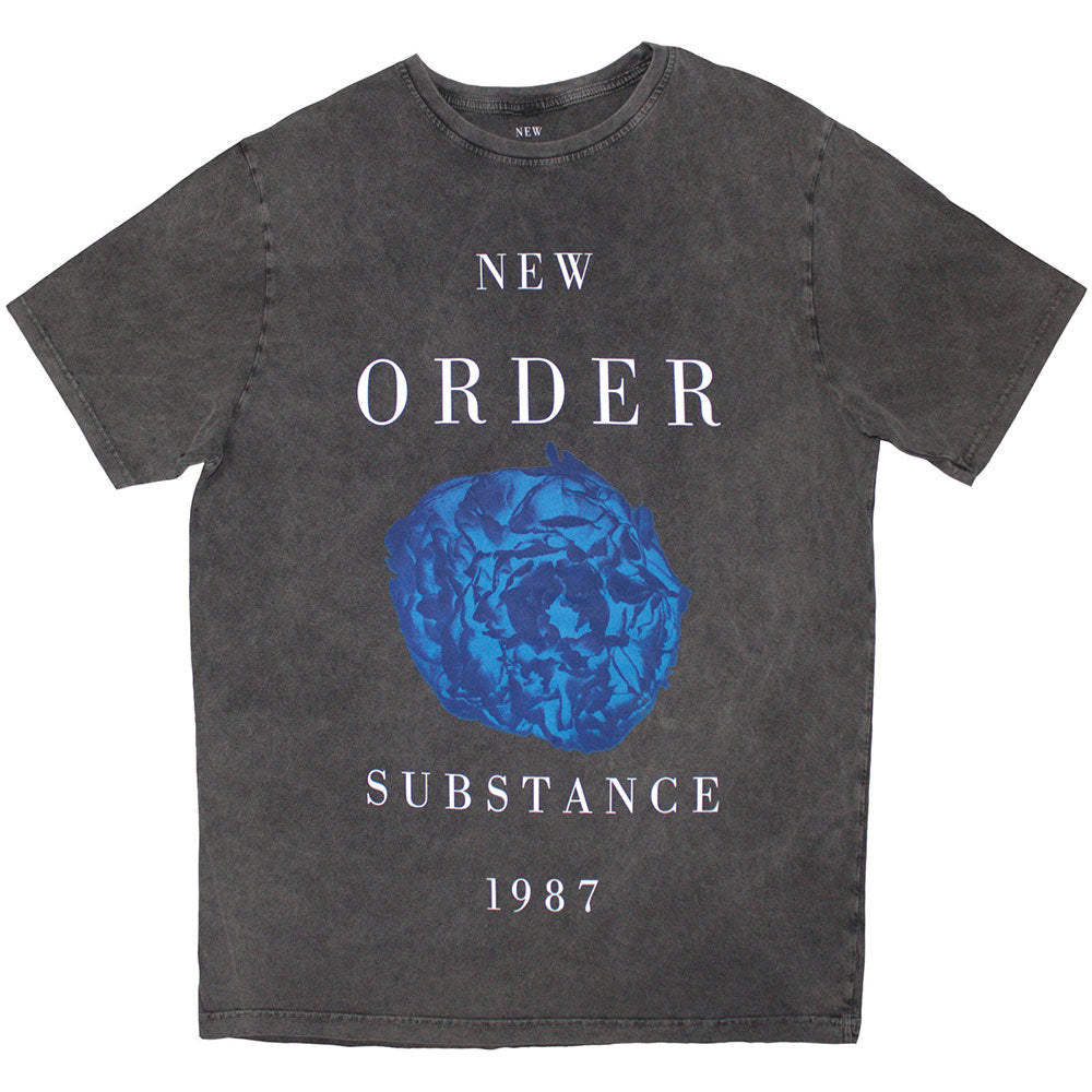 New Order Unisex Stone Wash T-Shirt Substance 1987 Charcoal Grey (L)
