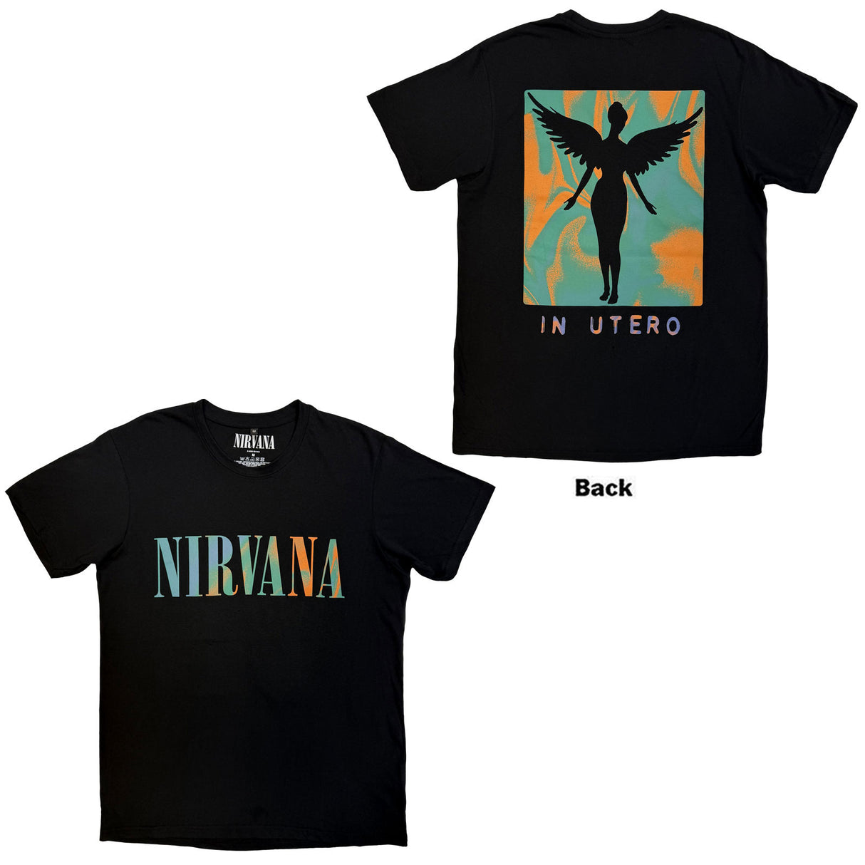 Nirvana Unisex Carbon T-Shirt In Utero Angel Swirl (Back Print) Black (XXL)
