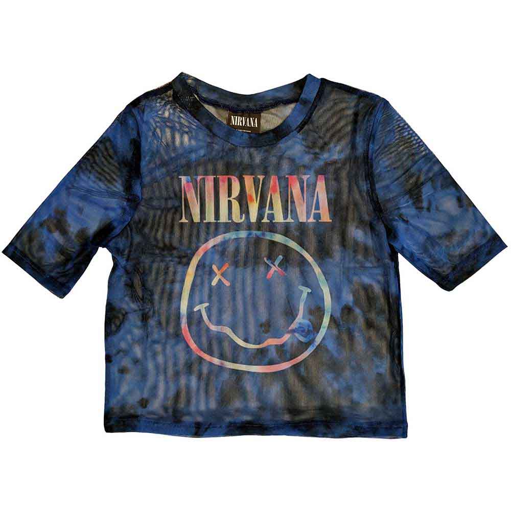 Nirvana Ladies Crop Top Pastel Happy Face (Mesh) Blue (XS)