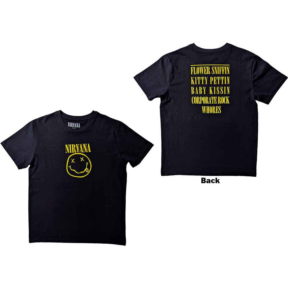 Nirvana Unisex T-Shirt Flower Sniffin (Back Print) Black (XXXL)