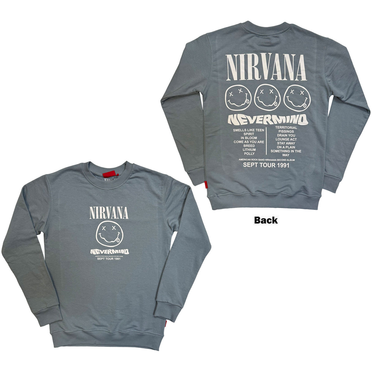 Nirvana Unisex Unplugged Sweatshirt Nevermind Tour 1991 (Back Print) Blue (XXL)