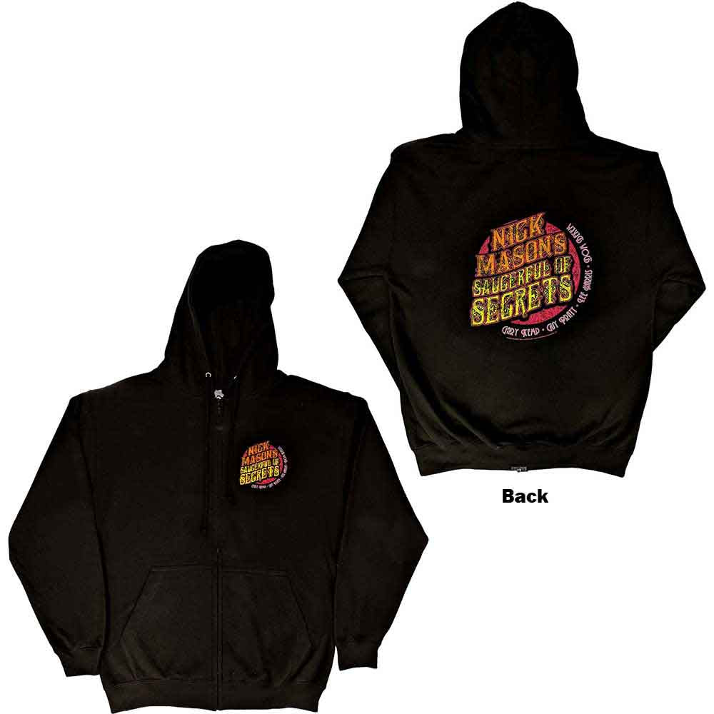 Nick Mason's Saucerful of Secrets Unisex Zipped Hoodie Logo (Back Print & Ex-Tour) Black (S)