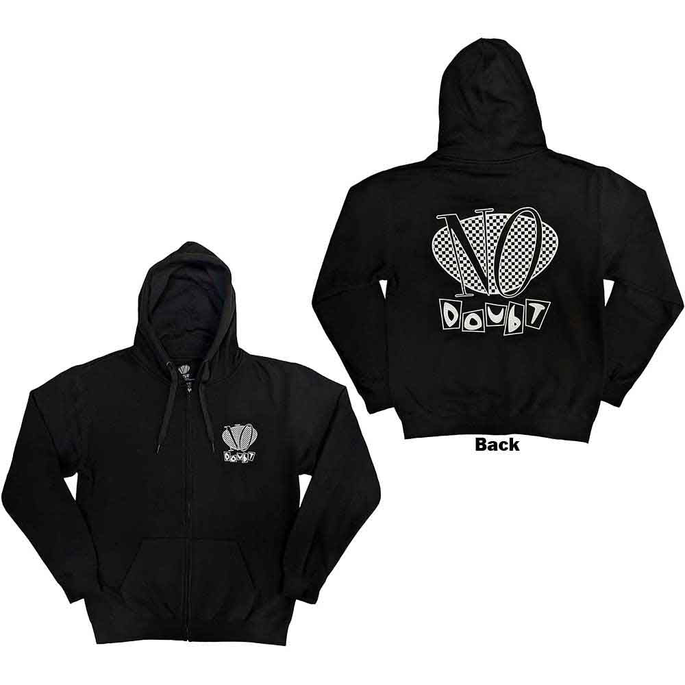 No Doubt Unisex Zipped Hoodie Checker Logo (Back Print) Black (XXL)