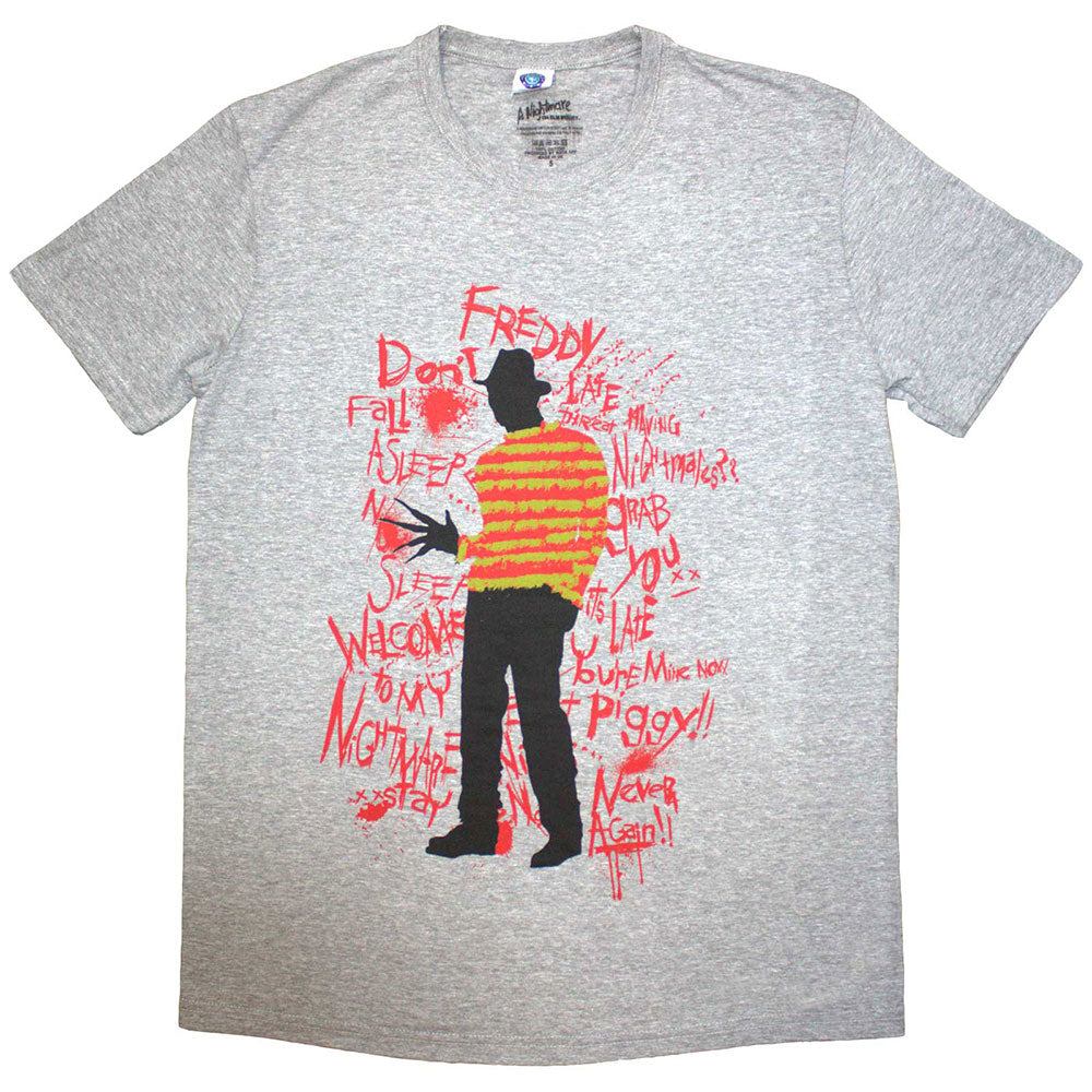 A Nightmare on Elm Street Unisex T-Shirt Freddy Scribble Font Grey (L)