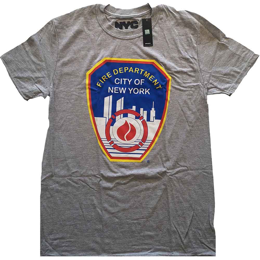 New York City Unisex T-Shirt Fire Dept. Badge Grey (S)