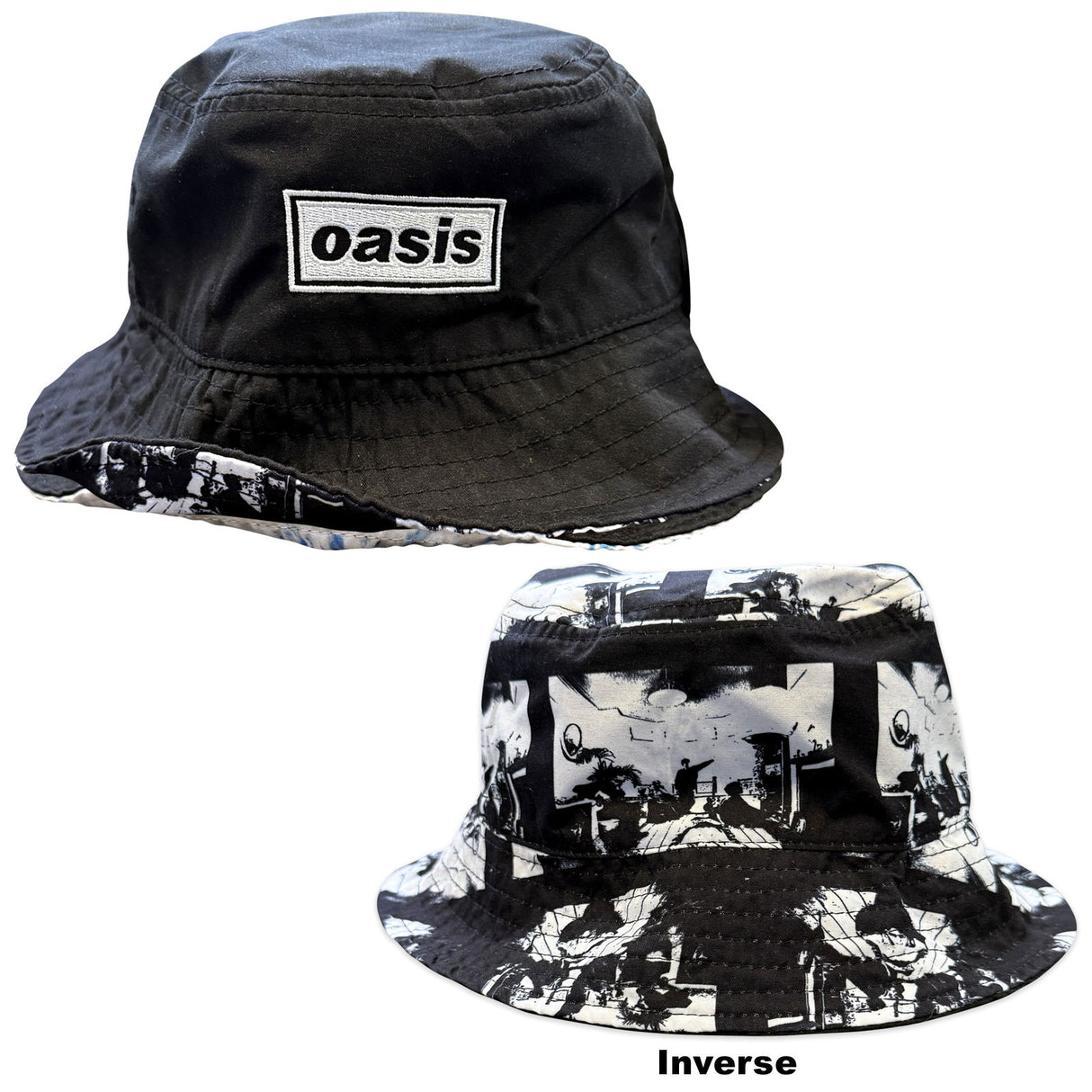 Oasis Unisex Bucket Hat Decca Logo / Definitely Maybe Reversible (Ex-Tour) Black