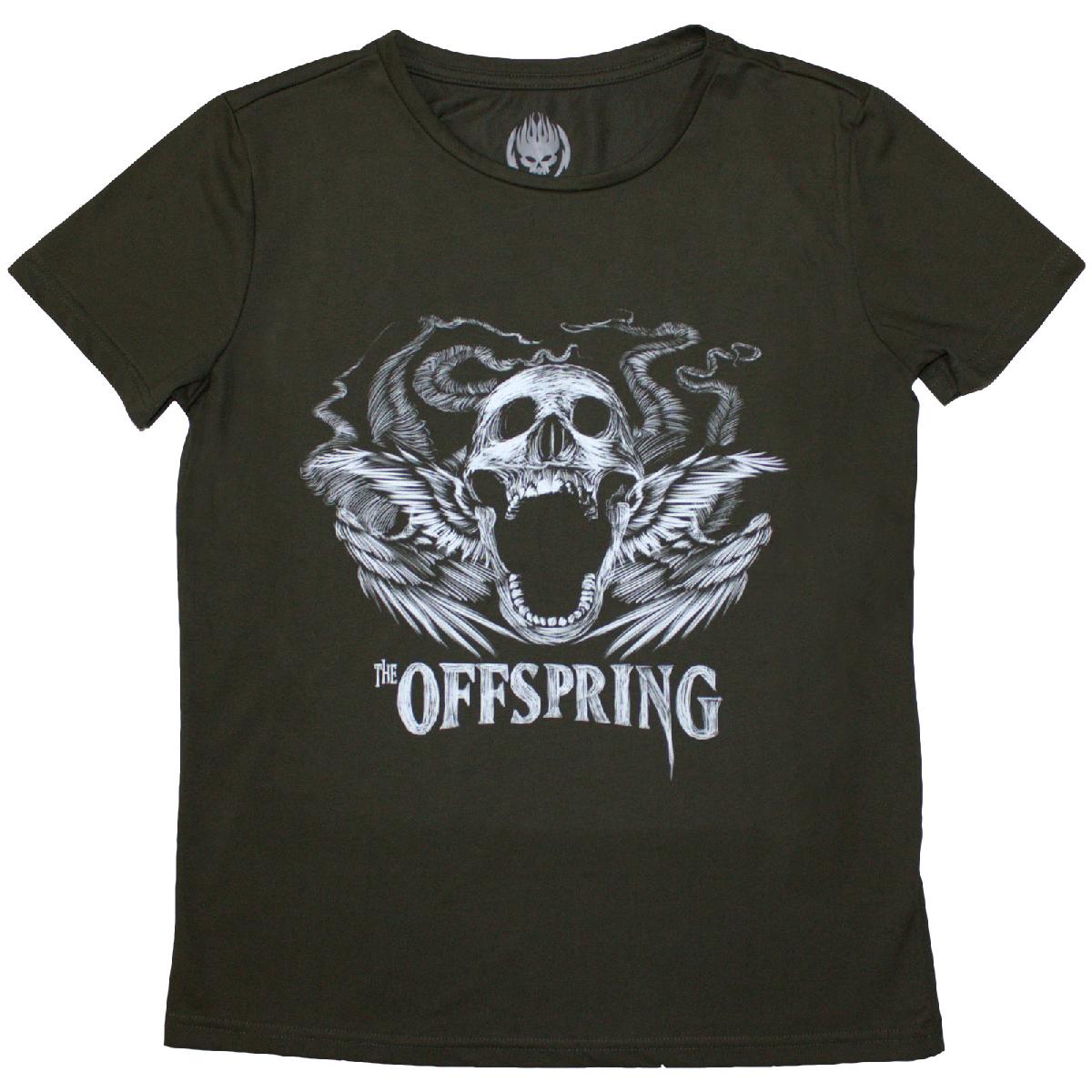 The Offspring Ladies T-Shirt Feathered Winged Skull Green (L)