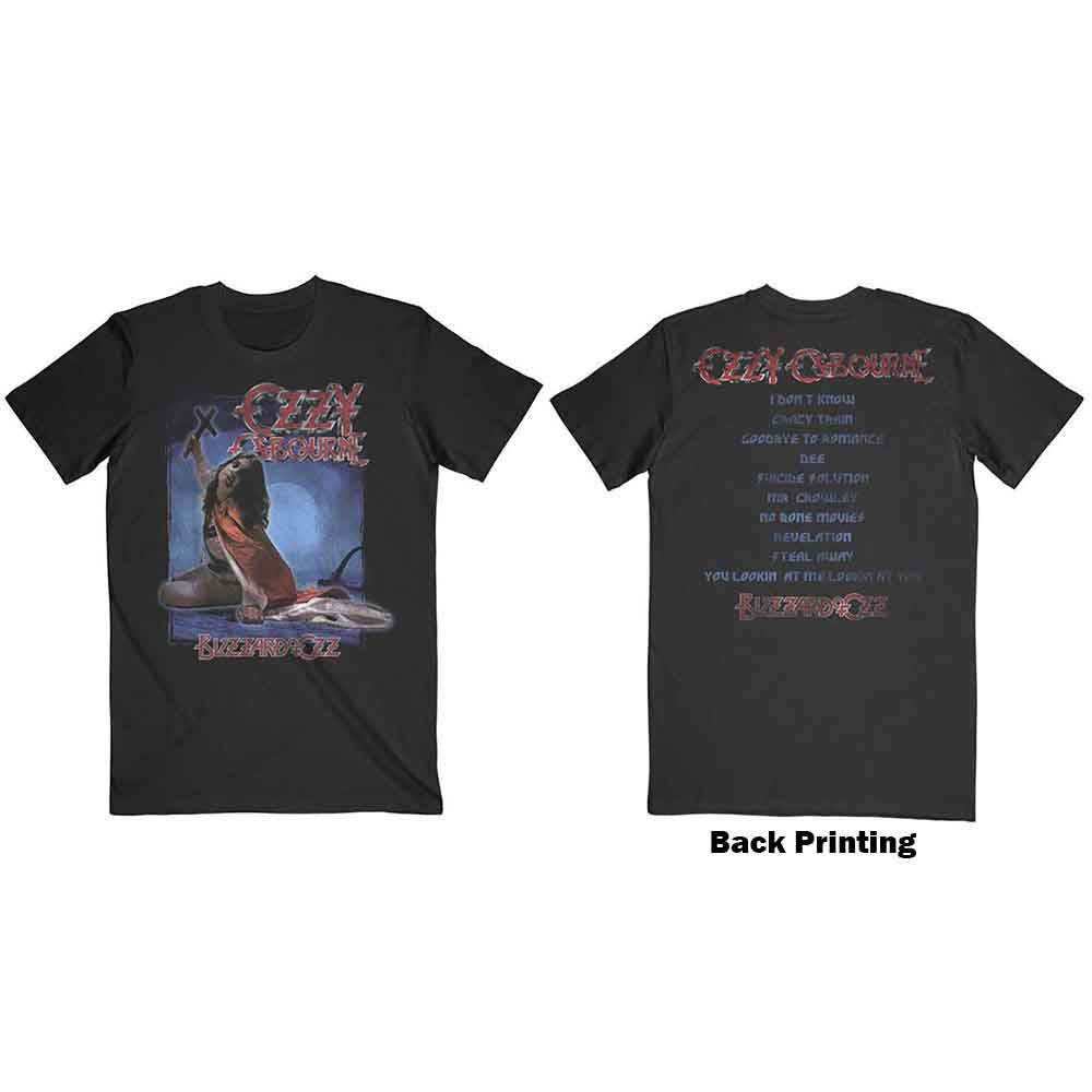Ozzy Osbourne Unisex T-Shirt Blizzard of Ozz Tracklist (Back Print) Black (L)