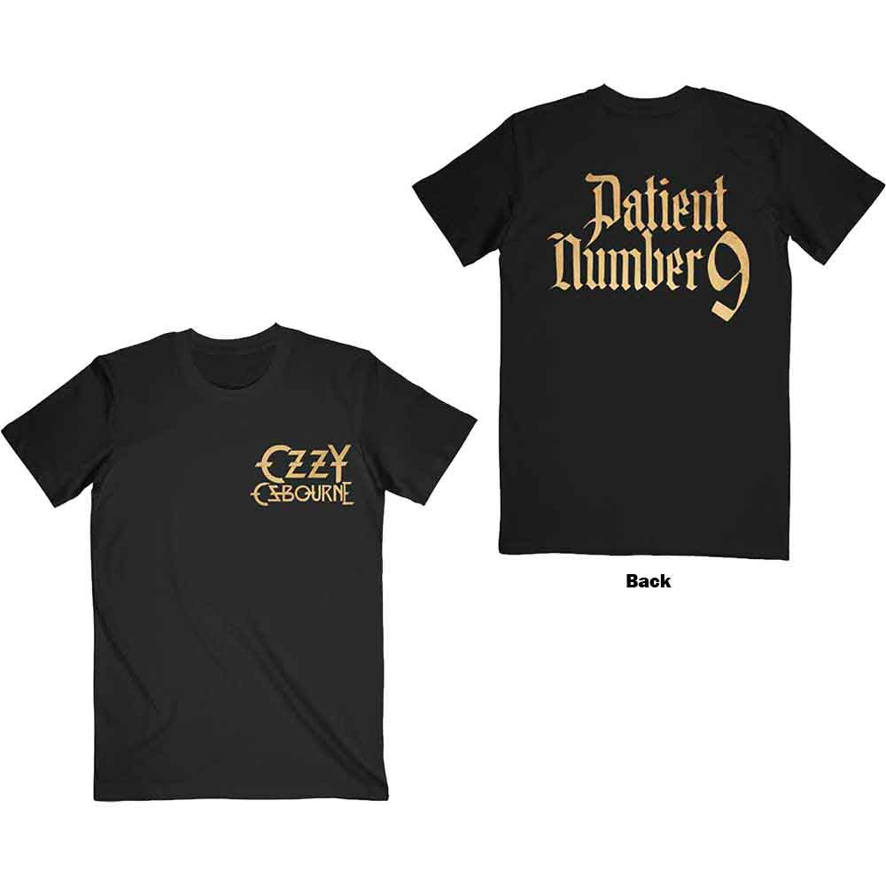 Ozzy Osbourne Unisex T-Shirt Patient No. 9 Gold Logo (Back Print) Black (XXL)
