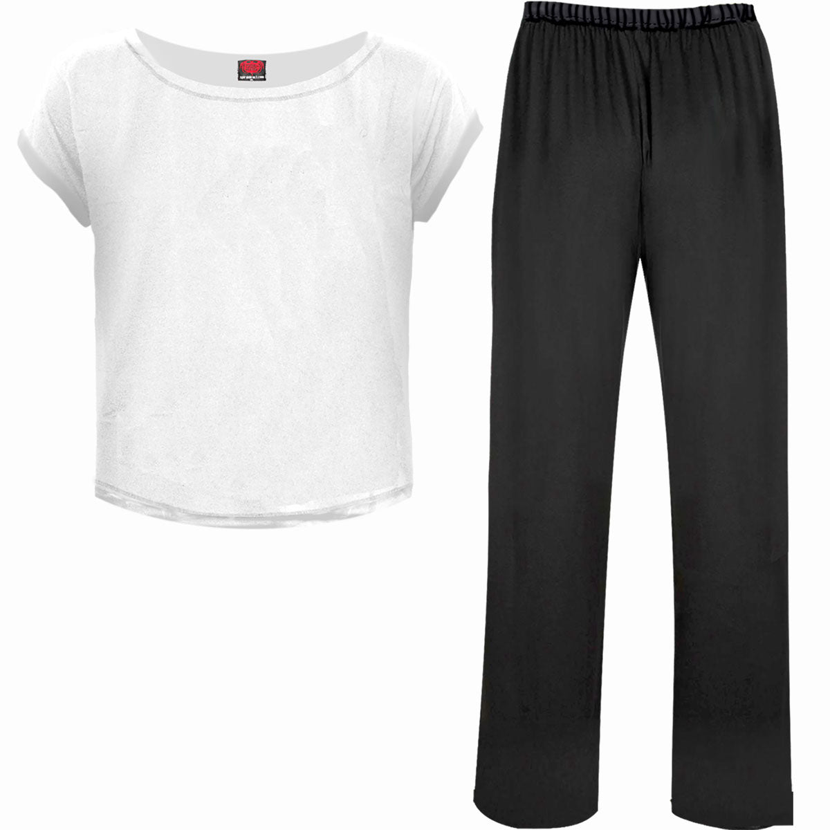 Spiral Ladies 4pc Gothic Pyjamas Plain Black/White (XXL)