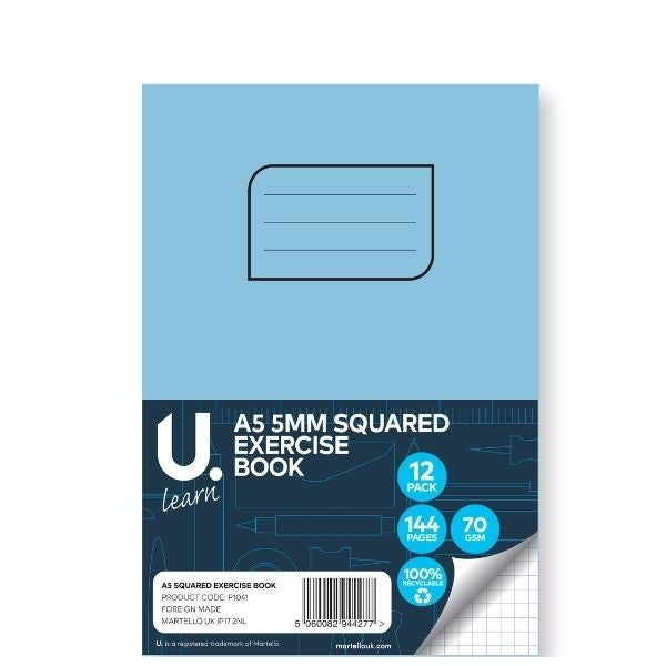 U.Learn A5 Exercise Book 5mm Squared 72shts