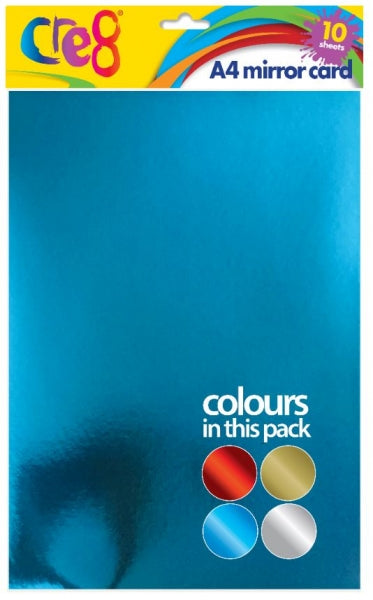 Cre8 A4 Mirror Card 200gsm Red/Blue/Gold/Silver (10pk)