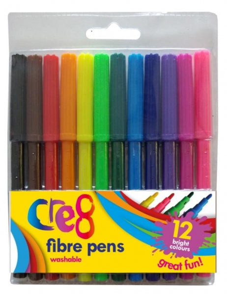 Cre8 Washable Fibre Tip Pens Assorted Colours 12pk
