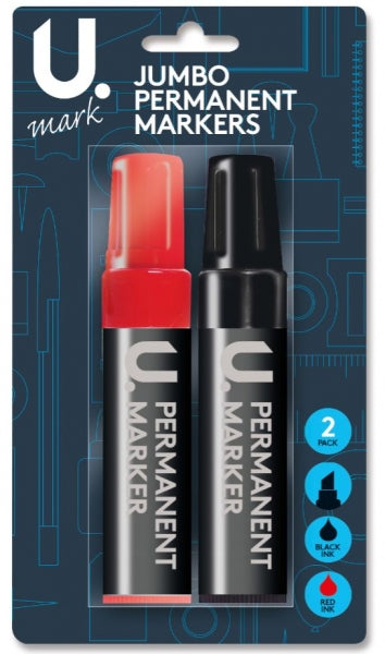 U.Mark Jumbo Permanent Marker Pens Red/Black (2pk)