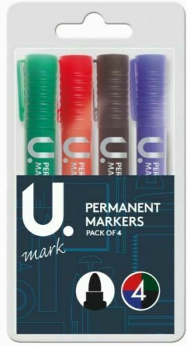 U.Mark Permanent Marker Pens Red/Blue/Green/Black (4pk)