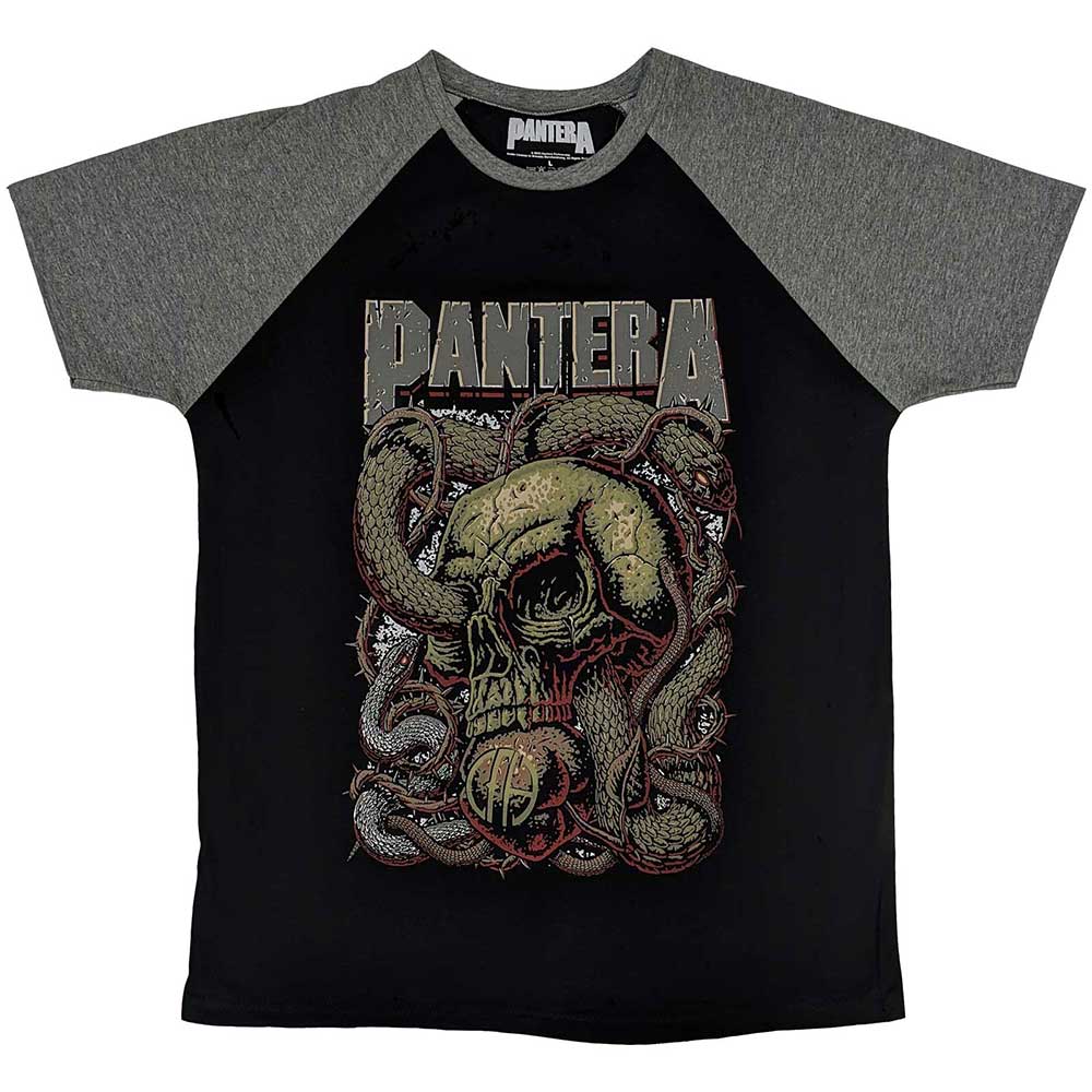 Pantera Unisex Raglan T-Shirt Serpent Skull Black/Grey (S)