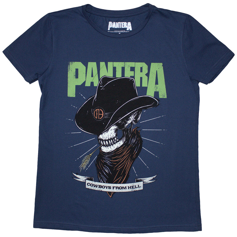 Pantera Ladies T-Shirt Skeleton Cowboy Denim Blue (L)