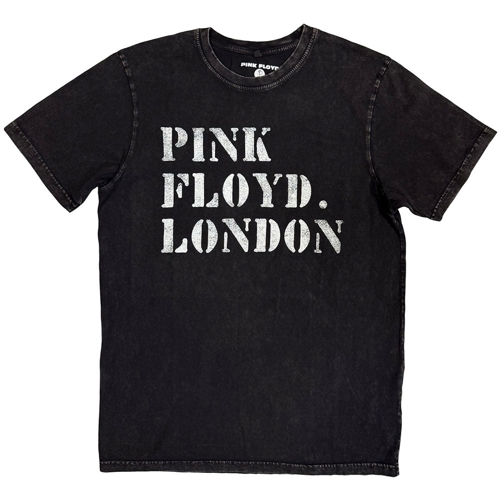 Pink Floyd Unisex Stone Wash T-Shirt Stencil Logo Black (XL)
