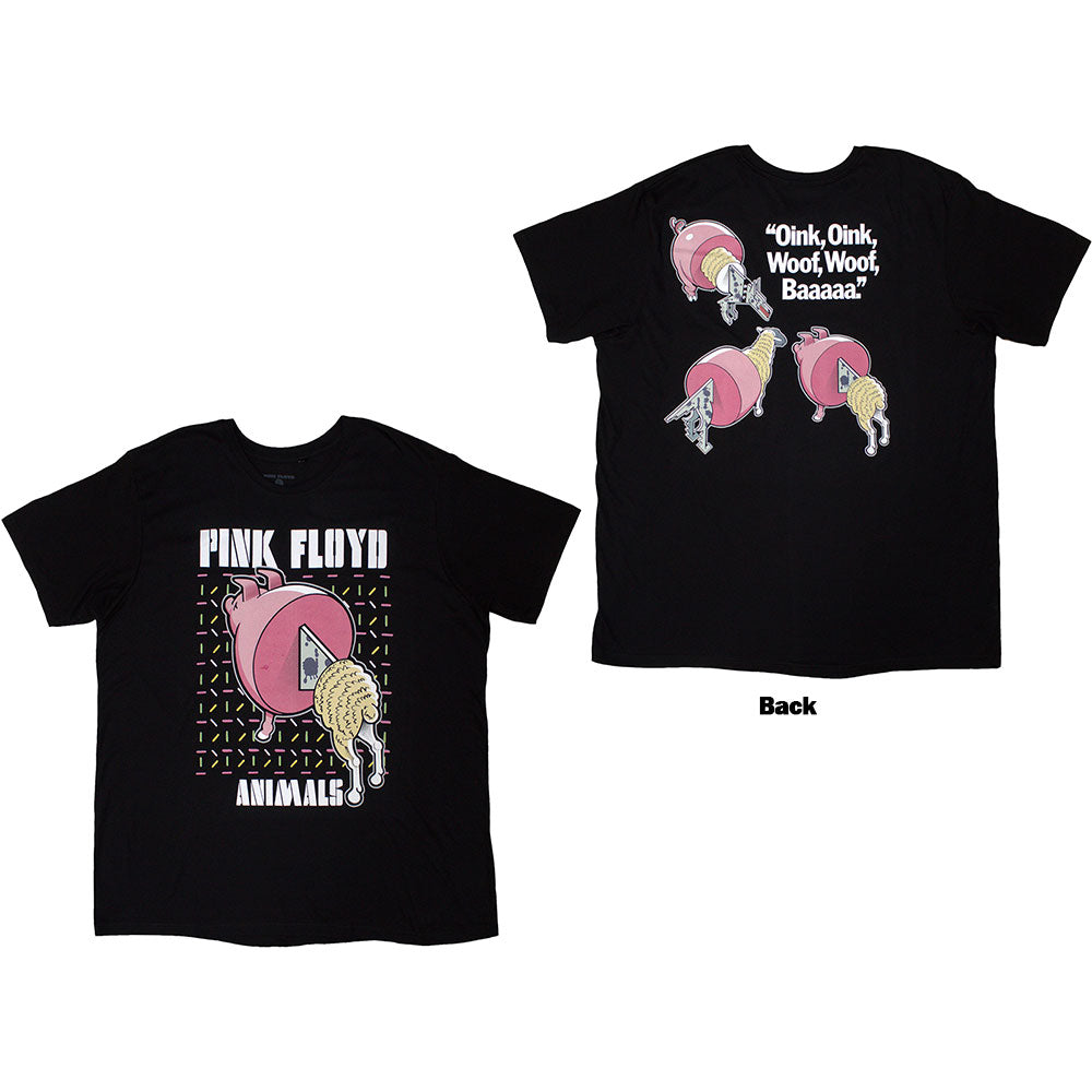 Pink Floyd Unisex T-Shirt Animals Cartoons (Back Print) Black (M)