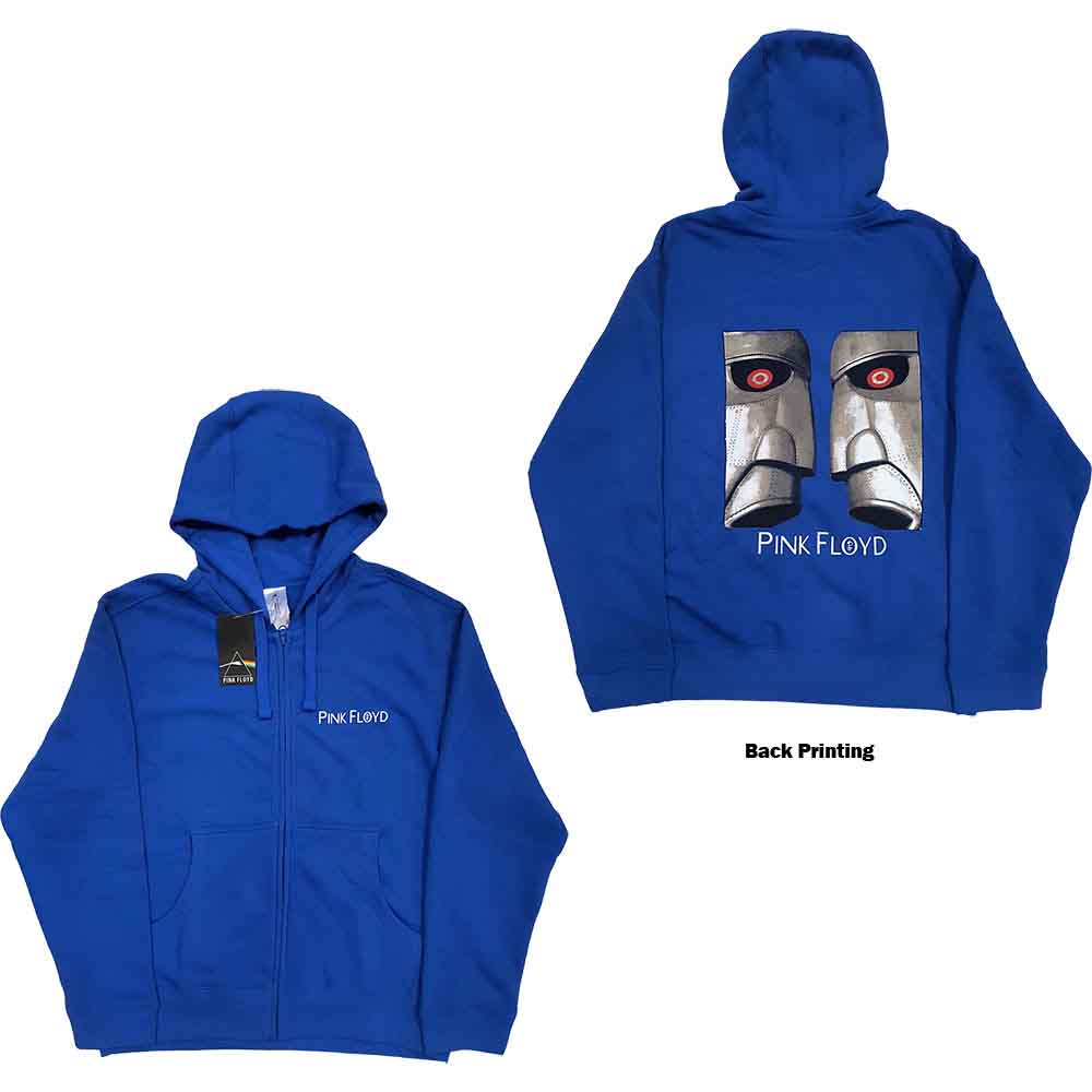 Pink Floyd Unisex Zipped Hoodie Metal Heads Close Up (Back Print) Blue (XL)
