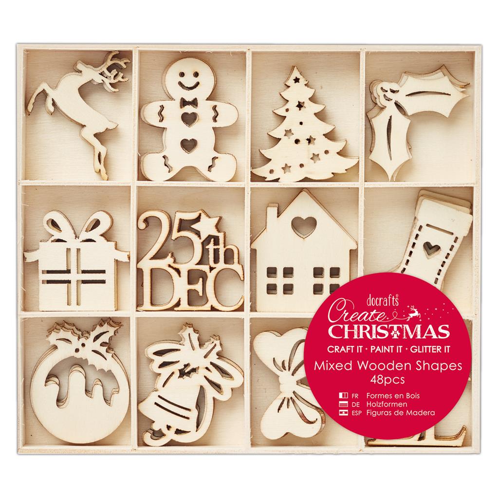 Create Christmas Large Mixed Wood Shapes - Christmas Icons (48pk)