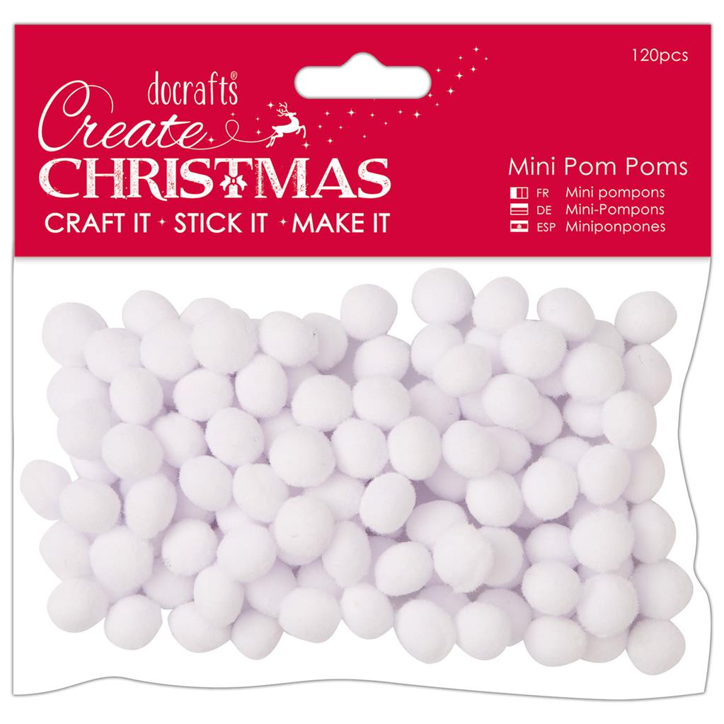 Create Christmas Mini Pom Poms - White (120pk)