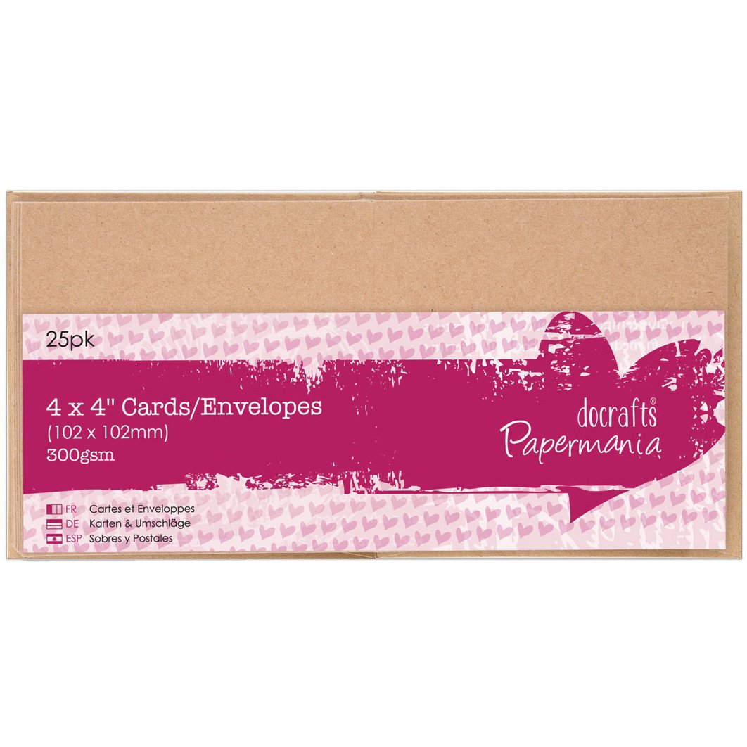Papermania Cards & Envelopes 4" x 4" 300gsm - Kraft (25pk)