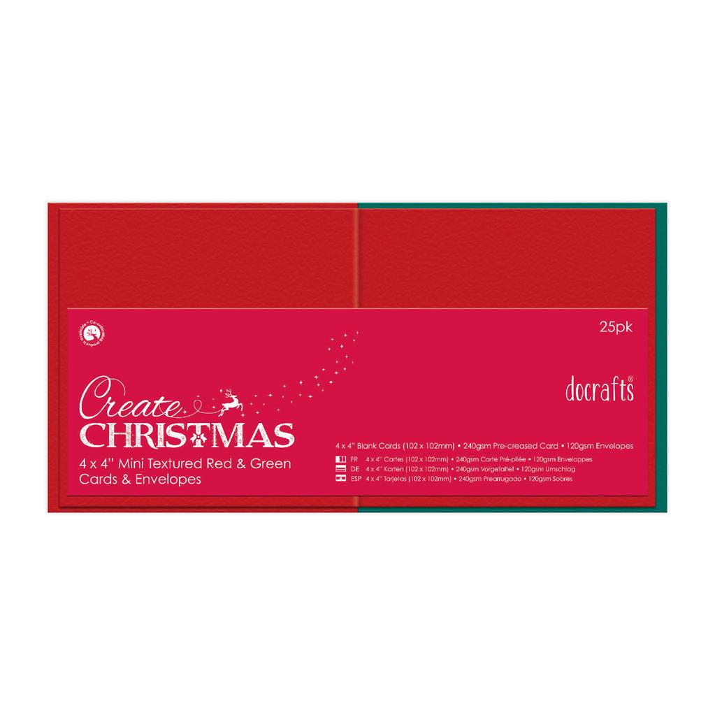 Create Christmas Cards & Envelopes 4" x 4" Red/Green (25pk)