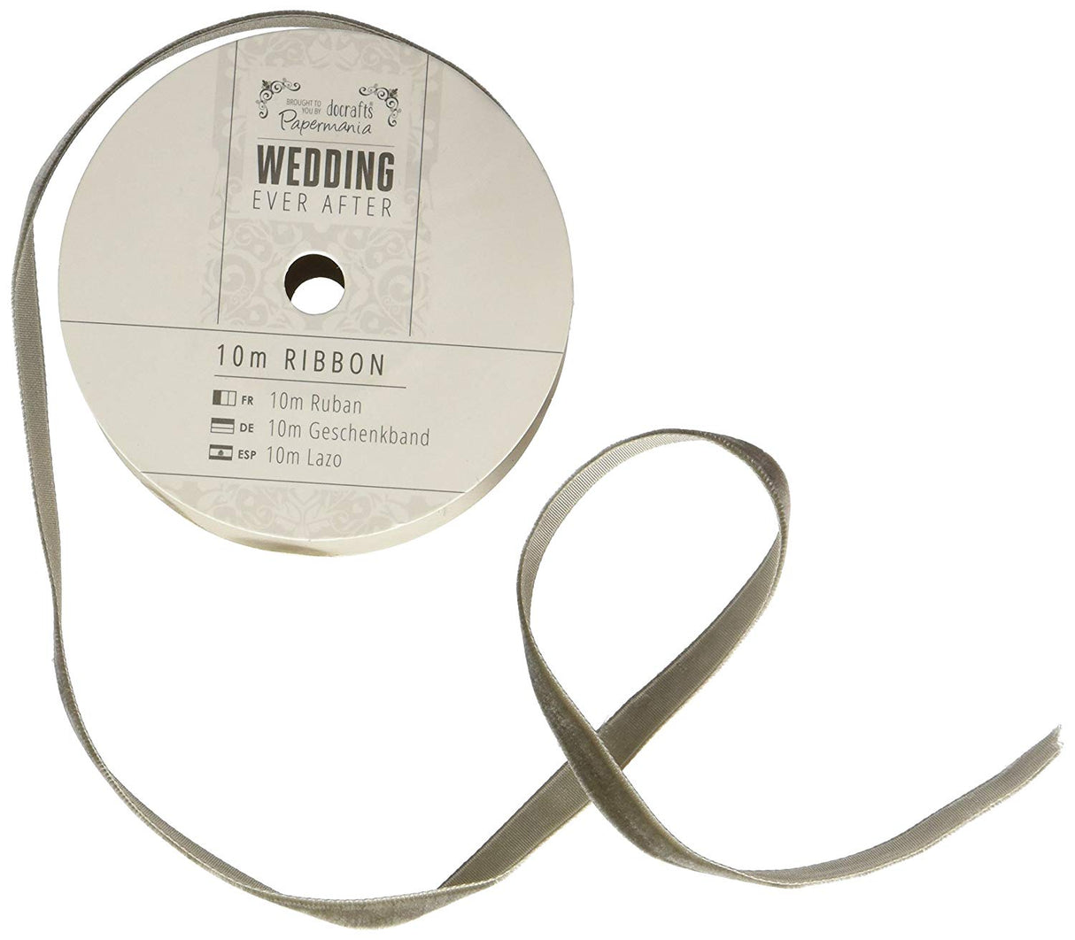 Papermania Wedding Ever After Velvet Ribbon - Dark Grey 10m