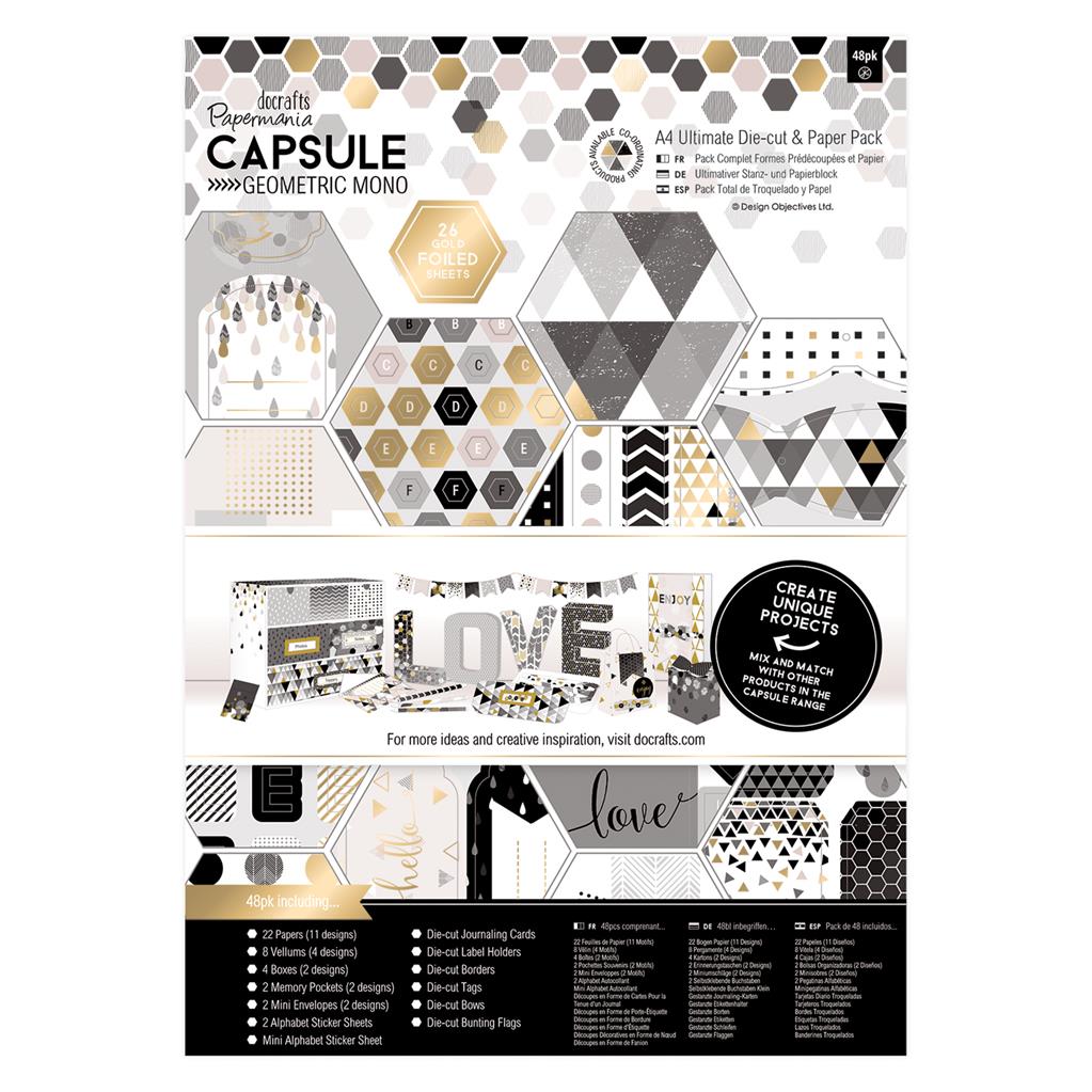 Papermania A4 Ultimate Die-cut & Paper Pack - Capsule Gemetric Mono (48pk)