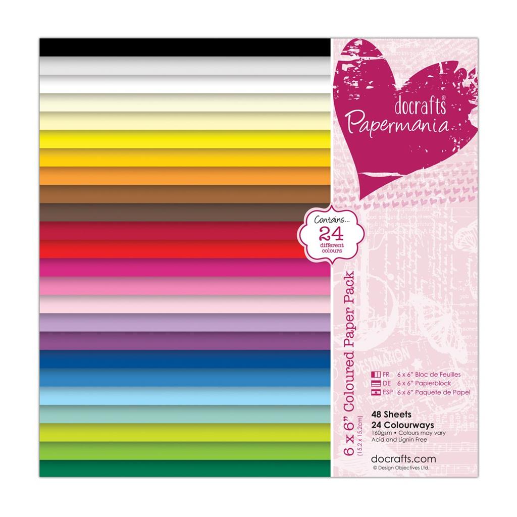 Papermania 6" x 6'' Coloured Paper Pack 160gsm (48sht)