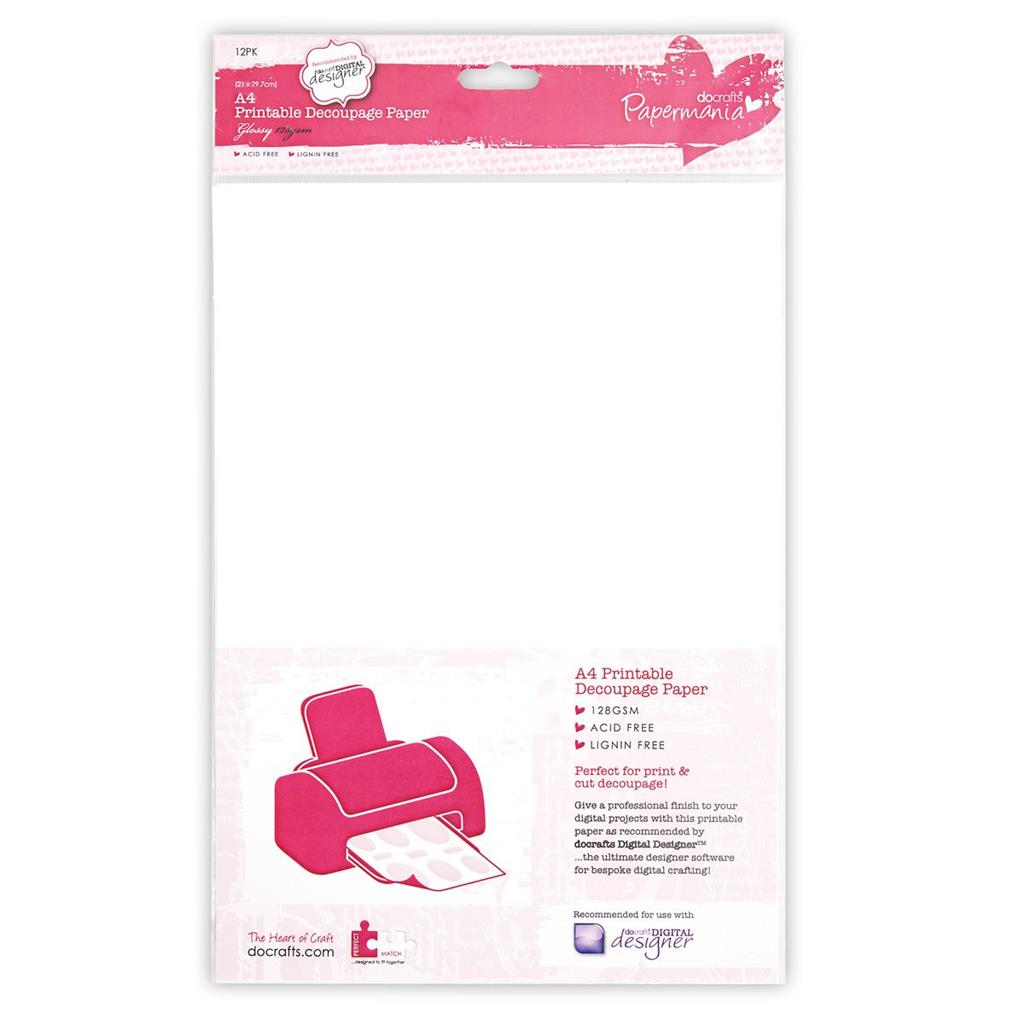Papermania A4 Decoupage Paper Printable Glossy 128gsm (12pk)