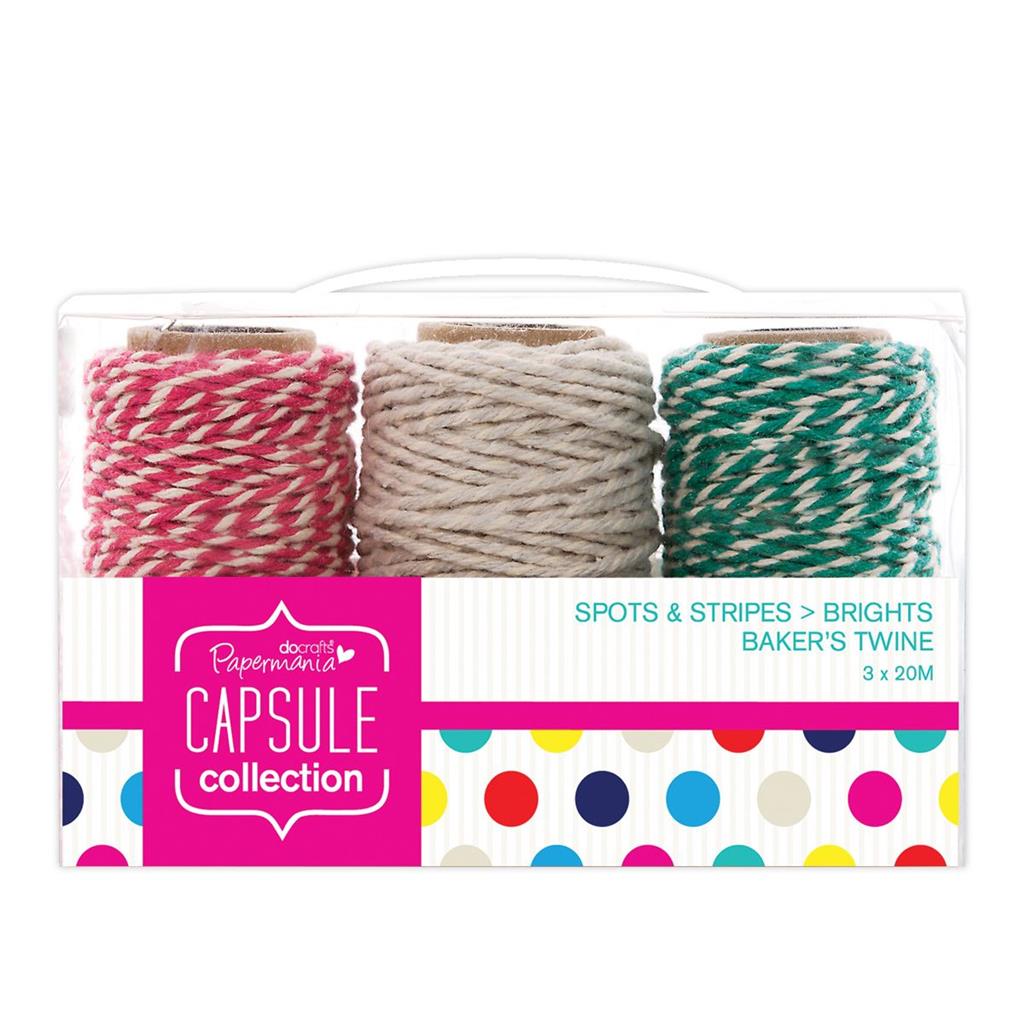 Papermania Capsule - Spots & Stripes Brights 20m Bakers Twine (3pcs)
