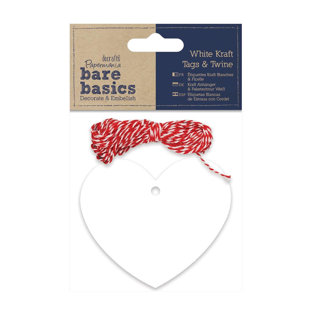 Bare Basics White Kraft Tags & Twine - Hearts (20pk)