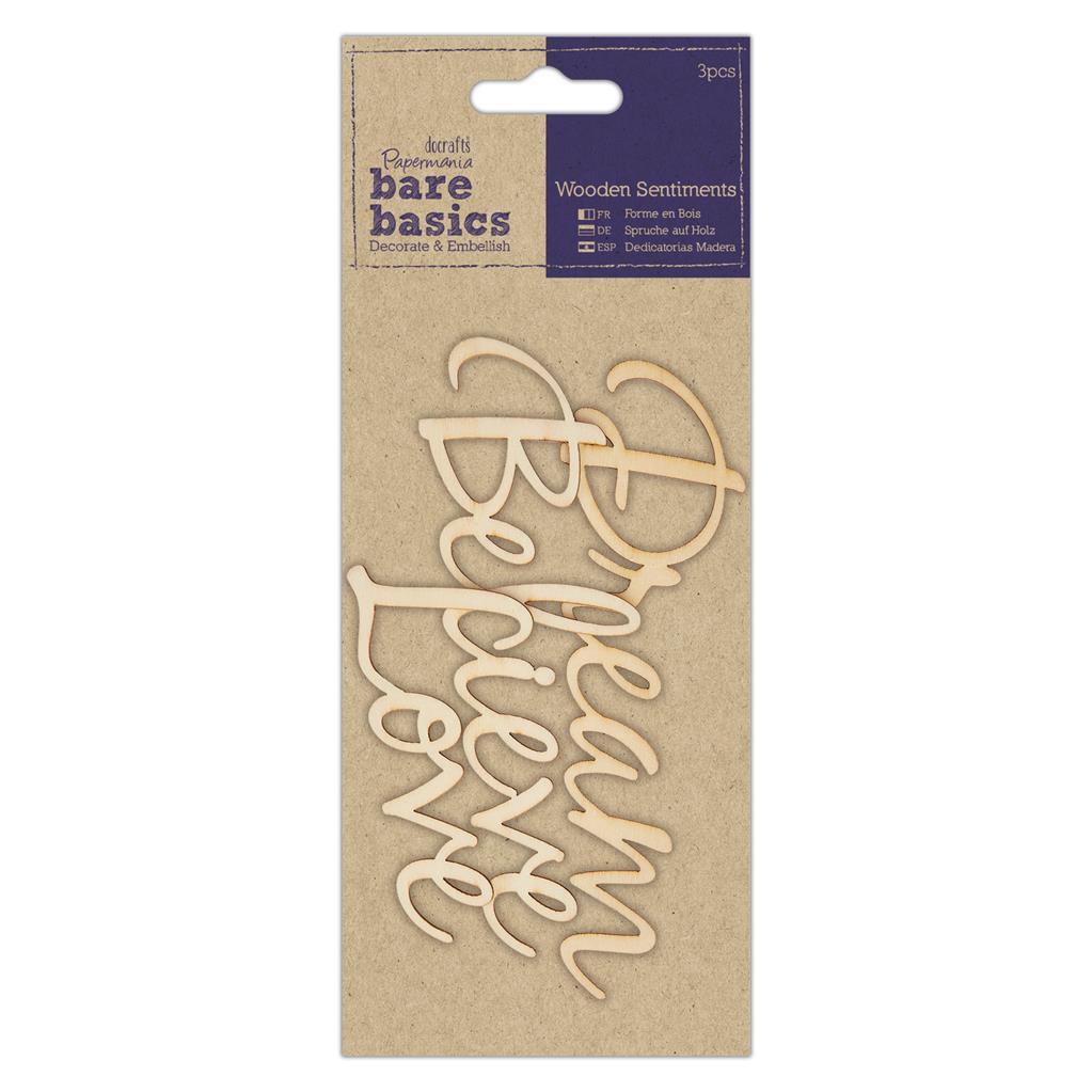 Bare Basics Wooden Sentiments - Dream Believe Love (3pcs)