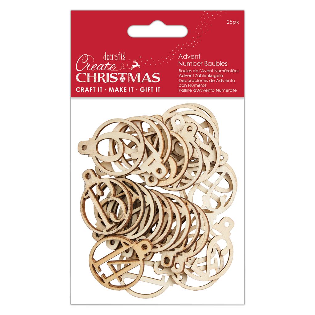 Create Christmas Advent Number Baubles - Natural (25pk)
