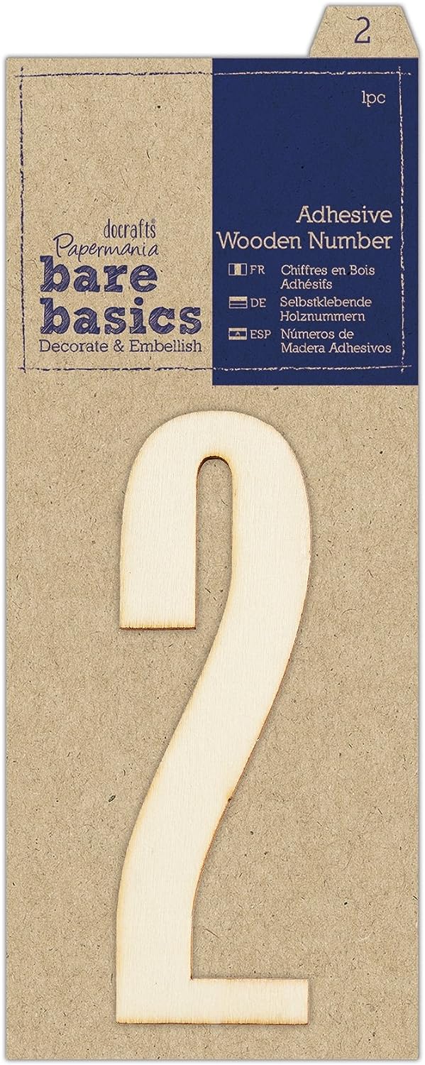 Bare Basics Adhesive Wooden Number 2 (1pc)
