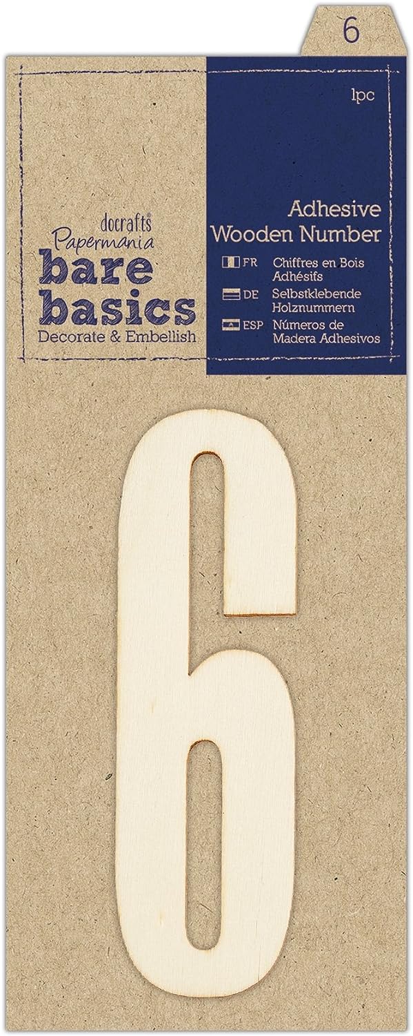 Bare Basics Adhesive Wooden Number 6 (1pc)