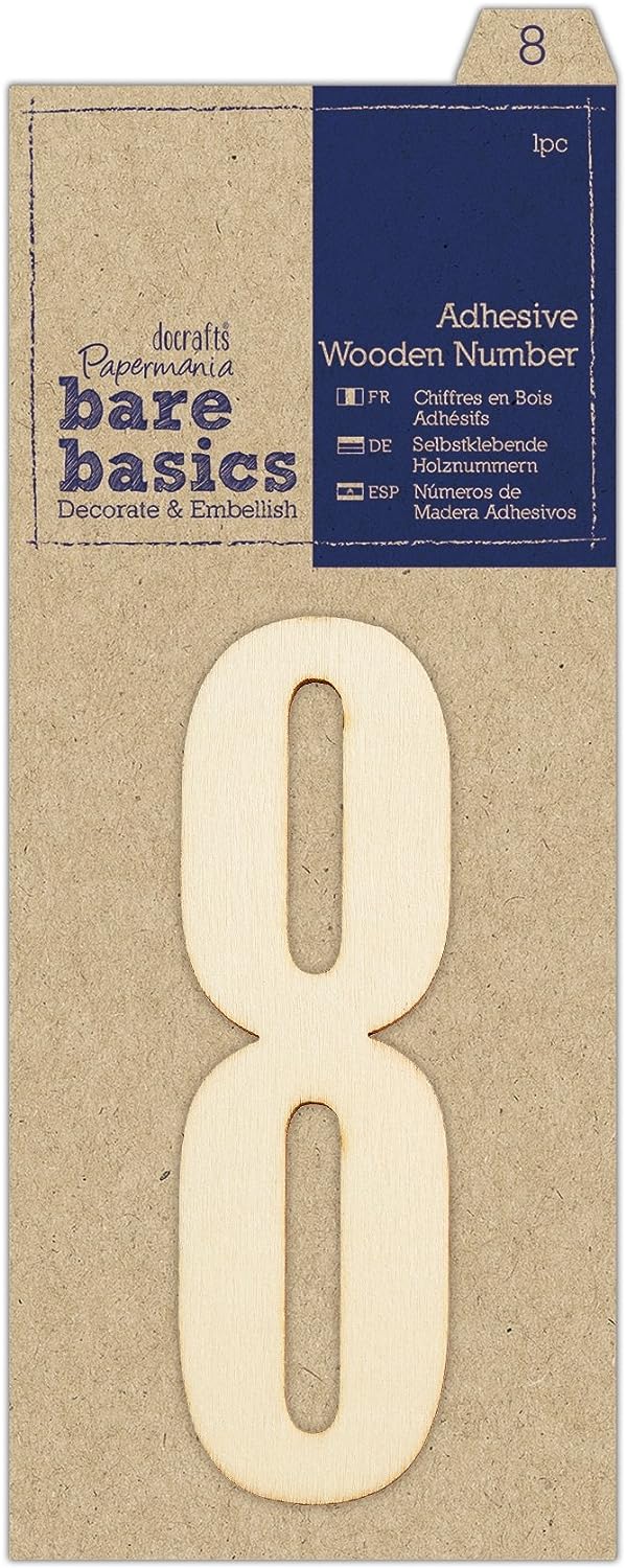 Bare Basics Adhesive Wooden Number 8 (1pc)