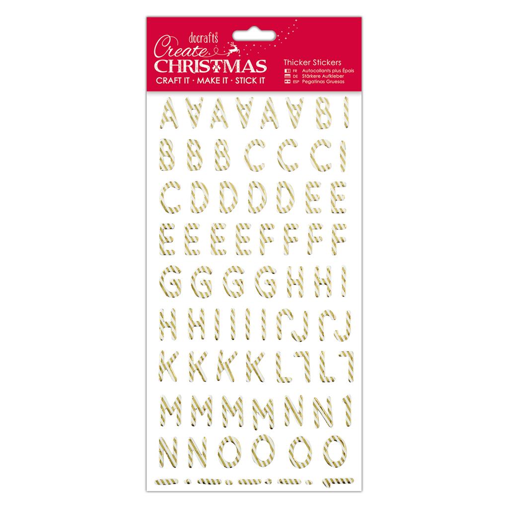 Create Christmas Thicker Stickers - Alphabet Gold Candy Stripe