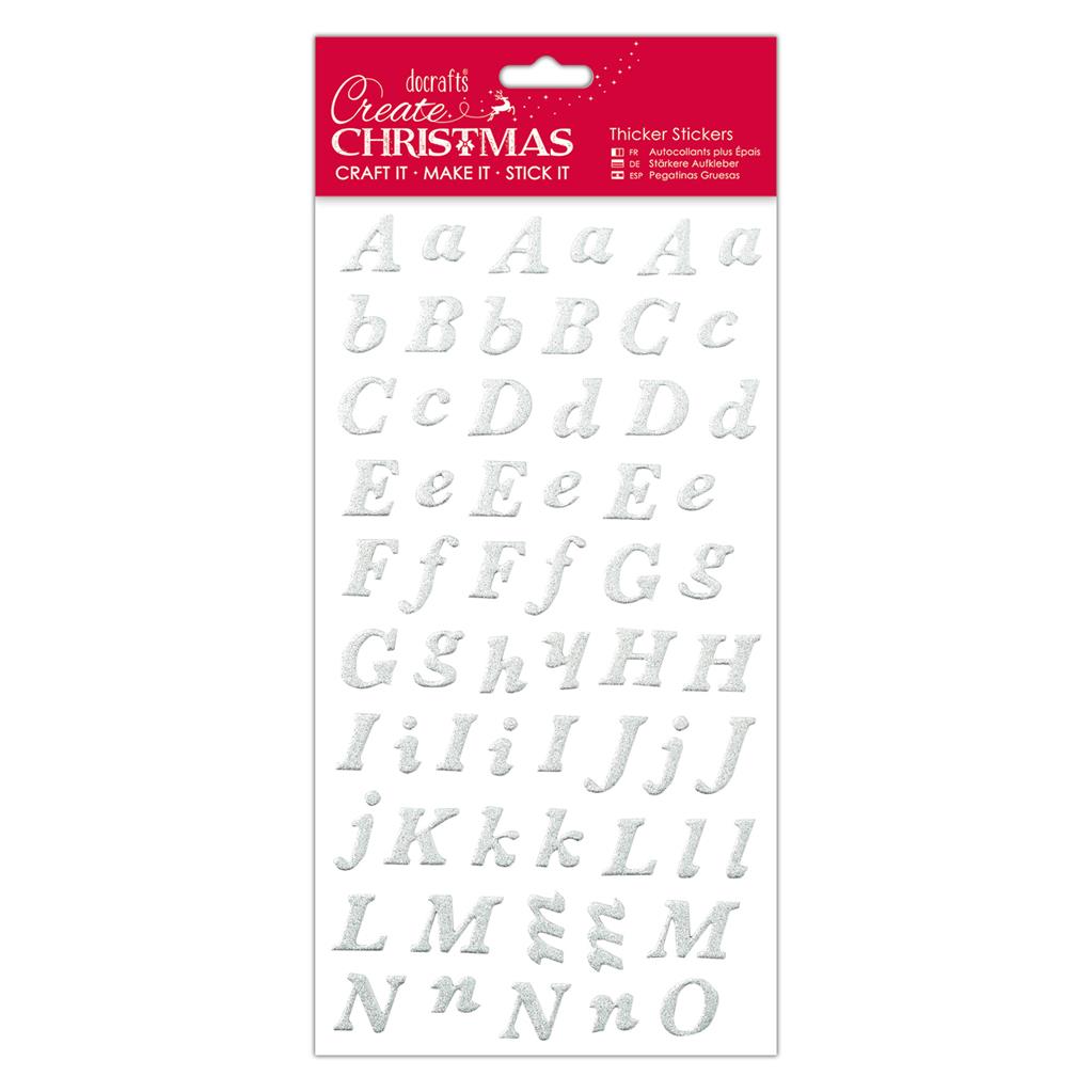 Create Christmas Thicker Stickers - Alphabet Silver Glitter