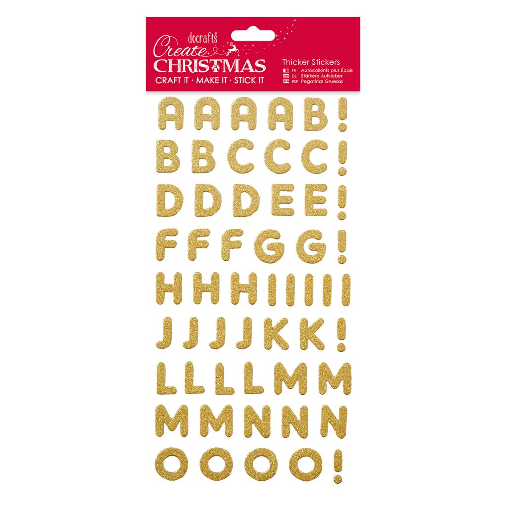 Create Christmas Thicker Stickers - Alphabet Gold Glitter